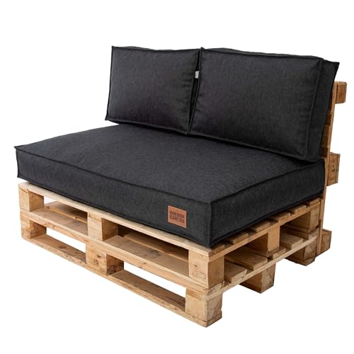 GoldenGroup Gartenset Kissen für Palettenmöbel Dunkle Melange - Polsterstoff - Langlebiges und Wasserdichtes Material - Sitzkissen 120cm x 80cm x 15cm, Rückenkissen (2X) 60cm x 40cm x 15cm von GoldenGroup