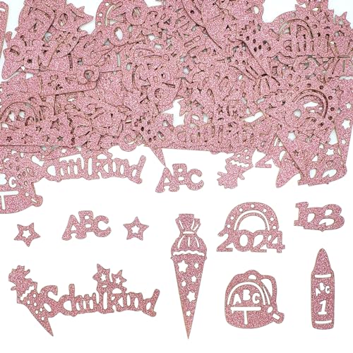 Goldenland 100pcs rosa Schulkind Konfetti Groß, Tischdeko Einschulung Deko, Glitzer Rosegold Schulkind 2024 Deko,Schulanfang Deko Einschulung Junge & Mädchen von Goldenland