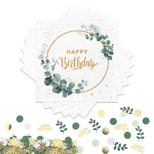Goldenland 40 Stück Servietten Geburtstag Eukalyptus Grün, Servietten Happy Birthday mit 100pcs Geburtstag Konfetti, Geburtstag Deko Papierservietten Tischdeko für Junge Mädchen Party O Goldenland 40 Stück Servietten Geburtstag Eukalyptus Grün, Servietten Happy Birthday mit 100pcs Geburtstag Konfetti, Geburtstag Deko Papierservietten Tischdeko für Junge Mädchen Party O von Goldenland