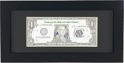 Goldfinch Black First Dollar Bill Rahmen mit schwarzer Matte oder 10,2 x 22,9 cm Business-Lizenzrahmen ohne Passepartout, Echtglas, Staffelei Ständer und Wandaufhänger im Lieferumfang enthalten von Goldfinch
