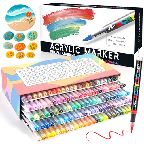 120 Farben Acrylstifte für Steine Wasserfest –Acrylmarker mit Pinselspitze, Direkt Flüssige Acrylfarbe für Glas, Holz, Leinwand, Keramik, Stoff, Papier, DIY Basteln & Malen 120 Farben Acrylstifte für Steine Wasserfest –Acrylmarker mit Pinselspitze, Direkt Flüssige Acrylfarbe für Glas, Holz, Leinwand, Keramik, Stoff, Papier, DIY Basteln & Malen von Goldge