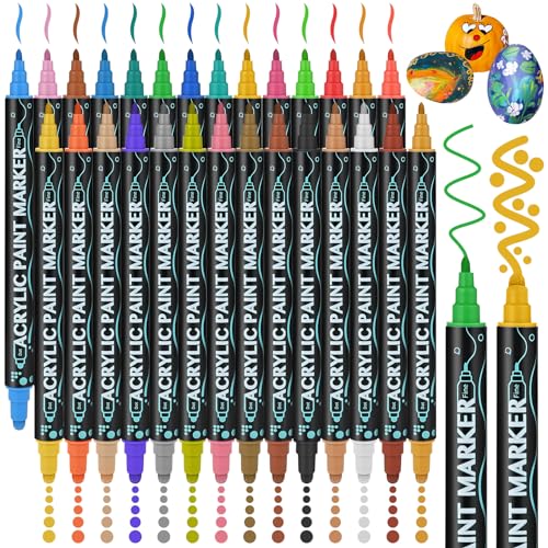 Goldge Acrylstifte für Steine Wasserfest, 28 Farben Dual Tip Steine zum Bemalen Acrylmarker, Acrylic Paint Marker, Acrylstifte Wasserfest fur Leinwand, Glas, Holz, Keramik, Basteln, Fotoalben, DIY Goldge Acrylstifte für Steine Wasserfest, 28 Farben Dual Tip Steine zum Bemalen Acrylmarker, Acrylic Paint Marker, Acrylstifte Wasserfest fur Leinwand, Glas, Holz, Keramik, Basteln, Fotoalben, DIY von Goldge