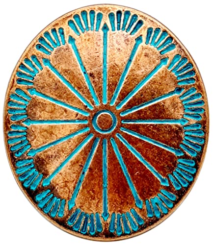 Goldgöre 5 Metall Knöpfe kupfern türkis gemustert 25 mm mit Öse zum Annähen von Goldgöre