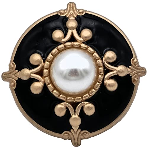 Goldgöre 5 Metall Knöpfe schwarz gold mit Perle mit Öse zum Annähen 23 mm von Goldgöre