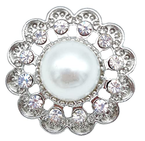 Goldgöre 5 Metall Knöpfe silbern mit weißem Strass und Perle 22 mm und Öse zum Annähen Goldgöre 5 Metall Knöpfe silbern mit weißem Strass und Perle 22 mm und Öse zum Annähen von Goldgöre