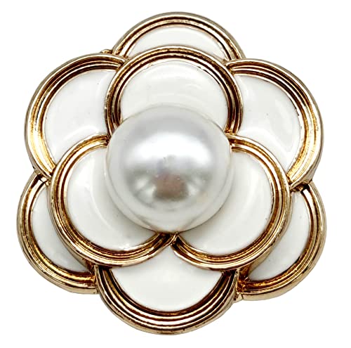Goldgöre 5 Metall Knöpfe weiß gold 25 mm mit Perle mit Öse Blume zum Annähen von Goldgöre