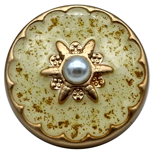 Goldgöre 5 Metall Knöpfe weiß golden 25 mm mit Perle mit Öse zum Annähen von Goldgöre