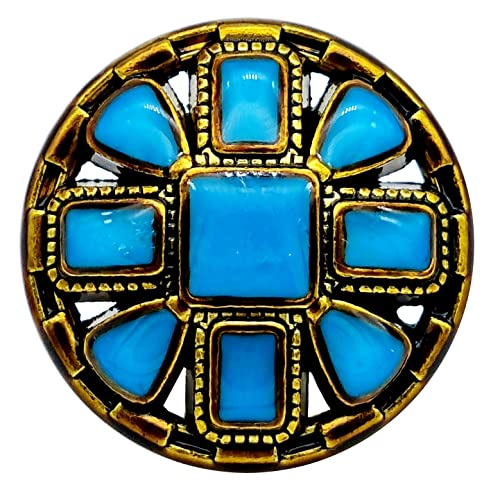 Goldgöre 5 goldene Metall Knöpfe mit Steinen in blau türkis durchbrochen 28 mm Goldgöre 5 goldene Metall Knöpfe mit Steinen in blau türkis durchbrochen 28 mm von Goldgöre