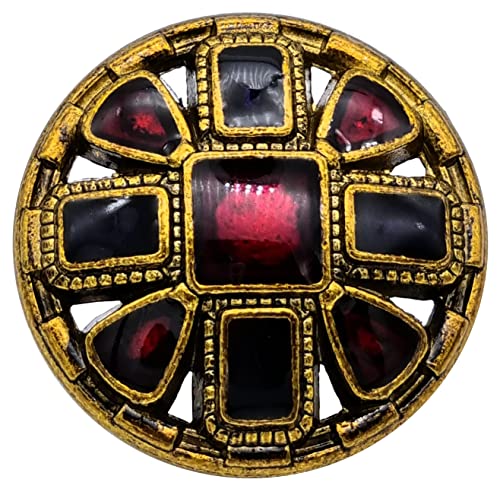 Goldgöre 5 rot goldene Metall Knöpfe mit Steinen in rot und schwarz durchbrochen 23 mm Goldgöre 5 rot goldene Metall Knöpfe mit Steinen in rot und schwarz durchbrochen 23 mm von Goldgöre