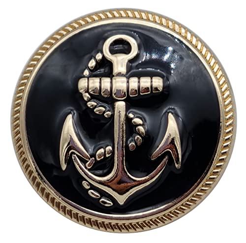 Goldgöre 5 maritime Metall Knöpfe schwarz gold mit Anker mit Öse zum Annähen 25 mm von Goldgöre