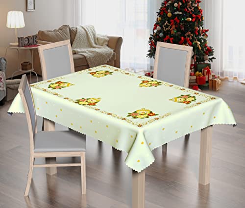 Goldmar Elegante Weihnachtstischdecke aus 100% Polyester - Schmutzabweisend Tischdecke für Weihnachten Partys Weihnachtsessen Deko (BN-02L-Sahne, 110x160 cm) von Goldmar
