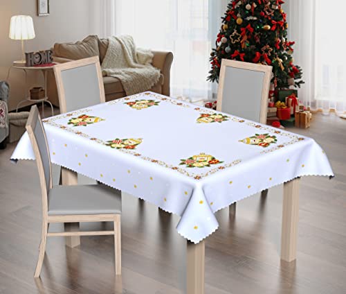 Goldmar Elegante Weihnachtstischdecke aus 100% Polyester - Schmutzabweisend Tischdecke für Weihnachten Partys Weihnachtsessen Deko (BN-02L-Weiß, 110x160 cm) von Goldmar