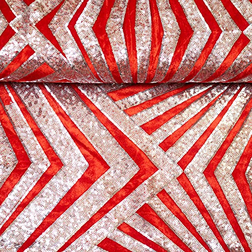 (14,90€/m) Stoff Velours Pailletten stretch | Paillettenstoff 70er 80er Jahre Stil | Meterware zum Nähen | Karneval Fasching (rot) von Goldschmidt