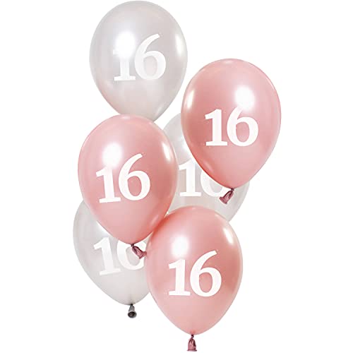Luftballons Geburtstag 23cm 6 Stück rosa weiß Zahlen Ballons Happy Birthday Deko (16 Jahre) von Goldschmidt