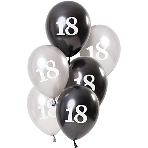 Luftballons Geburtstag 23cm 6 Stück schwarz silber Zahlen Ballons Happy Birthday Deko (18 Jahre) von Goldschmidt