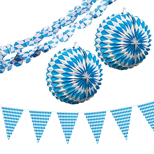 Volksfest Deko Bayern Set blau weiß | XXL Dekosets bayrisch | Wiesn Party Dekoration (Set 5 (2 Laternen, 4m Girlande, 8m Wimpelgirlande)) von Goldschmidt