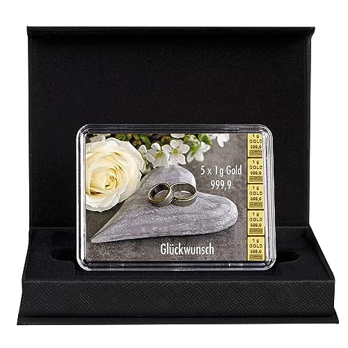 Goldstücke24 - Geschenk zur Hochzeit Herzlichen Glückwunsch zur Hochzeit Goldbarren 5g in schwarzer Geschenkbox - Tolle Geschenkidee von Goldstücke24