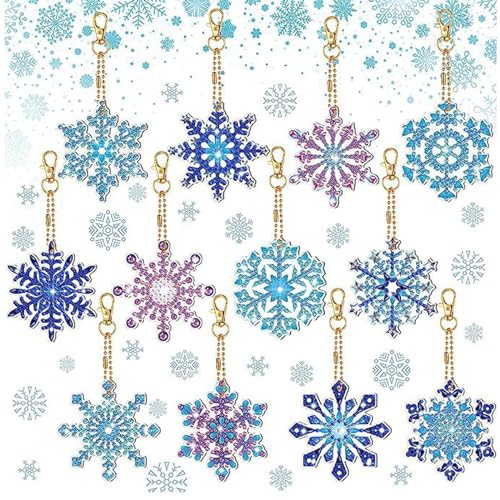 Goldyida 12 Stück Schneeflocke Diamant Malerei 5D DIY Diamant Malerei Schlüsselanhänger Diamond Painting Anhänger Weihnachten Strass Malerei Diamond Painting Kinder Anhänger (B) von Goldyida