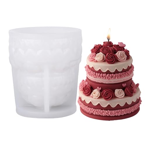 Goldyida 3D Kerzenform Gießformen Kuchenform Kerzenform Rosen Silikonform 3D Silikonform Kerzen für Kerze machen Seifen Polymer-Ton Home Dekoration Valentinstag Geschenke (A) von Goldyida