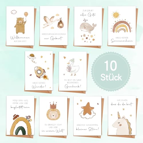 10 Glückwunschkarten zur Geburt Baby mit Umschlage - A6 Babykarten zur Geburt für Mädchen und Jungen - Moderne Klappkarten mit Niedlichen Aquarell-Tieren 10 Glückwunschkarten zur Geburt Baby mit Umschlage - A6 Babykarten zur Geburt für Mädchen und Jungen - Moderne Klappkarten mit Niedlichen Aquarell-Tieren von Goldziples