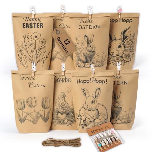 Goldziples 12 Ostertüten zum befüllen - Geschenktüten Ostern Set mit Motiv Hasen, Blumen und Küken - Ostern Papiertüten mit Holzklammern - ideale Mitgebsel Geschenkidee oder Oster Dekoration Goldziples 12 Ostertüten zum befüllen - Geschenktüten Ostern Set mit Motiv Hasen, Blumen und Küken - Ostern Papiertüten mit Holzklammern - ideale Mitgebsel Geschenkidee oder Oster Dekoration von Goldziples