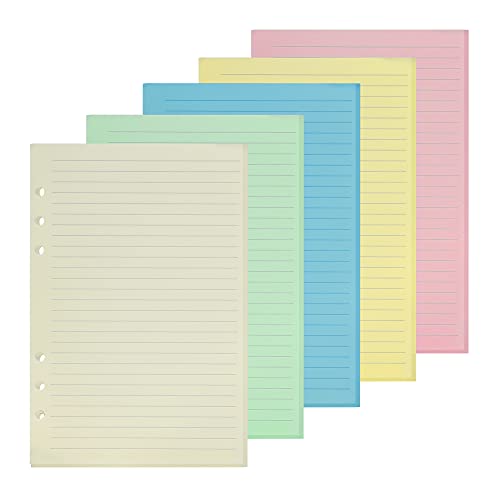 GOLRISEN A5 Refill Papier Nachfüllpapier A5 Füllpapier 6 Loch A5 Ringbuch Nachfüllpapier Liniert in 5 Farben A5 Refill papier Einlageblätter für A5 Terminplaner Notizbuch Planer(100 Blatt/200 Seiten) von GOLRISEN