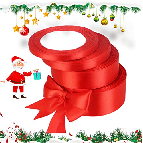 GOLRISEN 4 Rollen Satinband Rot 6/9/25/38mm Geschenkband Weihnachten Schleifenband Weihnachten Dekoband Bänder Stoffband Weihnachten Geschenkband Schleifenband Dekoband Festival Satin Band(23m lang) von GOLRISEN