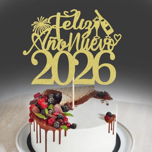 Tortenaufsatz "Happy New Year" 2026, Winter-Weihnachtsfeiertag, Kuchendekoration, Hallo 2026, Silvester, Weihnachten, Frohe Feiertage, Party-Dekorationen (Design 3) von Gonasng