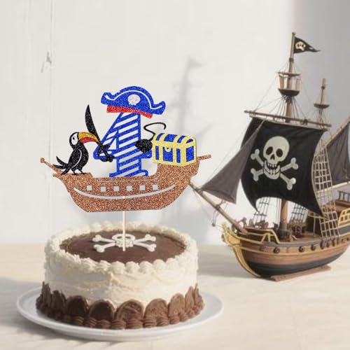 Tortenaufsatz zum 3. Geburtstag, Motiv: Pirat, Motiv: Seefahrt, Motiv: Seefahrt, Meer, Diebe, Kuchendekoration, für Jungen und Mädchen, 6. Geburtstag, Party-Dekorationen (Pirat, 4) von Gonasng