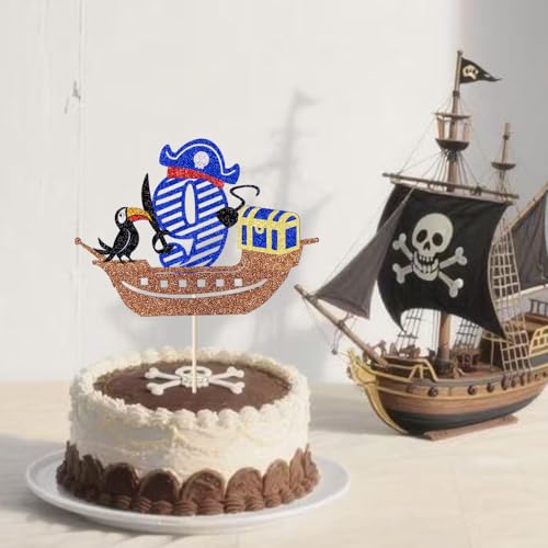 Tortenaufsatz zum 3. Geburtstag, Motiv: Piratenmotiv, Motiv: Seefahrt, Meer der Diebe, Kuchendekoration, für Jungen und Mädchen, 6 Jahre, Party-Dekorationen (Pirat, 9) von Gonasng