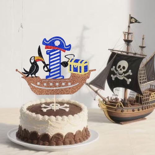 Tortenaufsatz zum 3. Geburtstag, Motiv: Piratenmotiv, Motiv: Seefahrt, Meer der Diebe, Kuchendekoration, für Jungen und Mädchen, 6. Geburtstag, Party-Dekoration (Pirat, 1) von Gonasng
