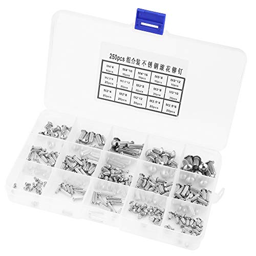 250pcs Edelstahl Rundkopf Rändelschaft Solide Nieten Sortiment Set mit Kunststoffbox für Etiketten, Namensschilder Befestigung, Verbindung, Einheitsgröße 250pcs Edelstahl Rundkopf Rändelschaft Solide Nieten Sortiment Set mit Kunststoffbox für Etiketten, Namensschilder Befestigung, Verbindung, Einheitsgröße von Gonetre