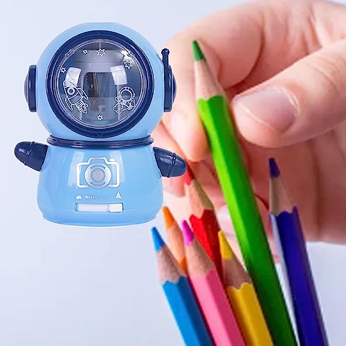 Spaceman Bleistiftschärfer Cartoon Niedlich Sicherer Flexibler Elektrischer Bleistiftspitzer für Klassenzimmer Home Plastik Edelstahl (Lila blau) von Gonetre