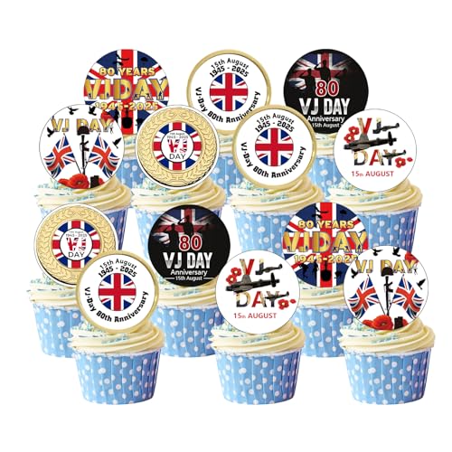36 Stück VJ Day 80th Anniversary, VJ Day Kuchenaufsätze, Europa 1945 UK, rund, Partyzubehör, Gedenk-Cupcake-Picks, Toppers 36 Stück VJ Day 80th Anniversary, VJ Day Kuchenaufsätze, Europa 1945 UK, rund, Partyzubehör, Gedenk-Cupcake-Picks, Toppers von Gonggi