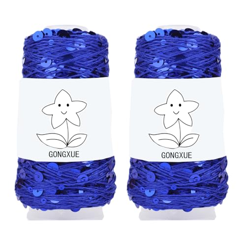 2 Knäuel Pailletten funkelndes Baumwollgarn, Lurex-Paillettenfadenzubehör, Stricken Sie es in Garn mit metallischem Glanz zum Stricken und Häkeln, 100 g (Edelsteinblau, L) von Gongxue