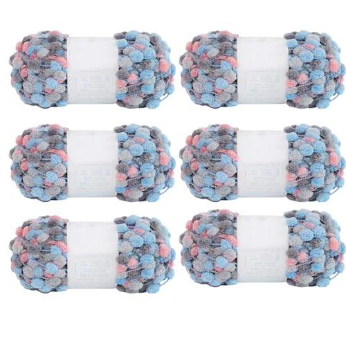 6 Knäuel Pomp-A-Doodle-Garn, 100 % Polyester, Jelly Bean, kleines Pompon-Garn zum Häkeln, Stricken, Decken, Matte, Haustiernest, 600 g (Blueberry Love, L) von Gongxue