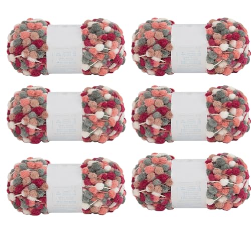 6 Knäuel Pomp-A-Doodle-Garn, 100 % Polyester, Jelly Bean, kleines Pompon-Garn zum Häkeln, Stricken, Decken, Matte, Haustiernest, 600 g (Bunter Kakao, L) von Gongxue