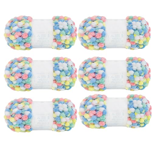 6 Knäuel Pomp-A-Doodle-Garn, 100 % Polyester, Jelly Bean, kleines Pompon-Garn zum Häkeln, Stricken, Decken, Matte, Haustiernest, 600 g (Fresh Gorgeous, L) von Gongxue