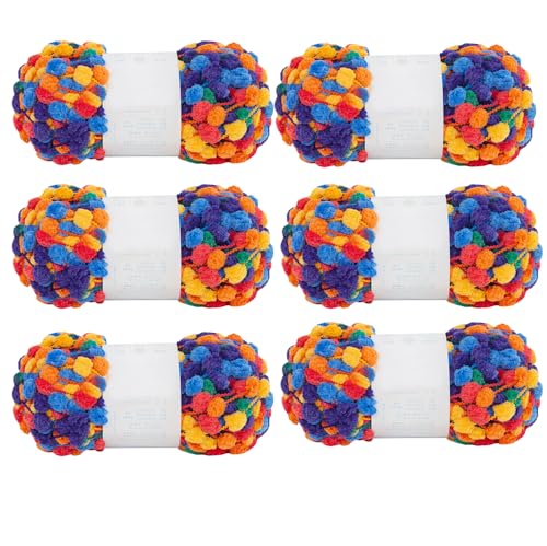 6 Knäuel Pomp-A-Doodle-Garn, 100 % Polyester, Jelly Bean, kleines Pompon-Garn zum Häkeln, Stricken, Decken, Matte, Haustiernest, 600 g (Frisch bunt, L) von Gongxue