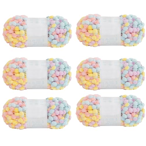 6 Knäuel Pomp-A-Doodle-Garn, 100 % Polyester, Jelly Bean, kleines Pompon-Garn zum Häkeln, Stricken, Decken, Matte, Haustiernest, 600 g (Macaron, L) von Gongxue