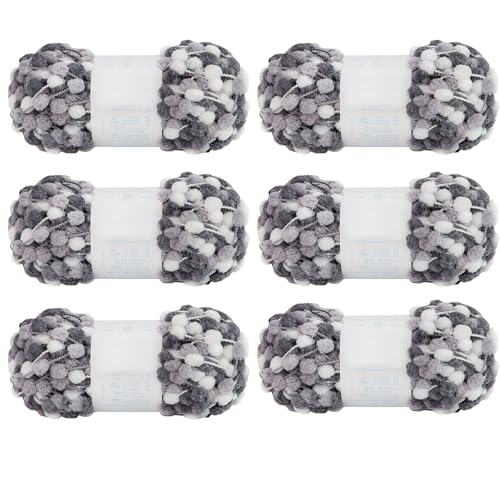 6 Knäuel Pomp-A-Doodle-Garn, 100 % Polyester, Jelly Bean, kleines Pompon-Garn zum Häkeln, Stricken, Decken, Matte, Haustiernest, 600 g (Misty Grey, L) von Gongxue