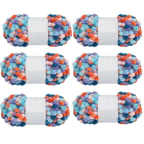 6 Knäuel Pomp-A-Doodle-Garn, 100 % Polyester, Jelly Bean, kleines Pompon-Garn zum Häkeln, Stricken, Decken, Matte, Haustiernest, 600 g (Sunny Love, L) von Gongxue