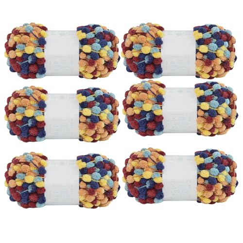 6 Knäuel Pomp-A-Doodle-Garn, 100 % Polyester, Jelly Bean, kleines Pompon-Garn zum Häkeln, Stricken, Decken, Matte, Haustiernest, 600 g (Warm Harbor, L) von Gongxue