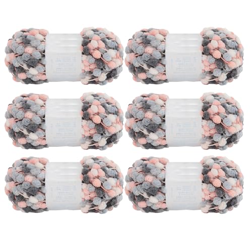 6 Knäuel Pomp-A-Doodle-Garn, 100 % Polyester, Jelly Bean, kleines Pompon-Garn zum Häkeln, Stricken, Decken, Matte, Haustiernest, 600 g (niedliche Katze, L) von Gongxue
