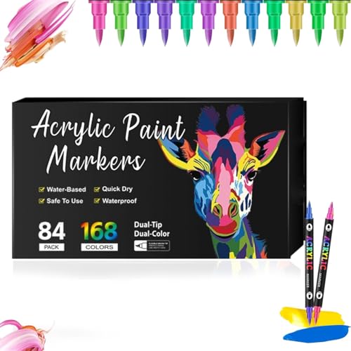 Beyonddraw Acrylfarben-Marker mit Doppelspitze, 24 / 48 / 72 / 96 / 120 / 168 Farben, Acryl-Marker für Holz, Leinwand, Steinmalerei, Glas, Keramikoberflächen, Bastelbedarf, 84 Stück, 168 Farben Beyonddraw Acrylfarben-Marker mit Doppelspitze, 24 / 48 / 72 / 96 / 120 / 168 Farben, Acryl-Marker für Holz, Leinwand, Steinmalerei, Glas, Keramikoberflächen, Bastelbedarf, 84 Stück, 168 Farben von Goniome