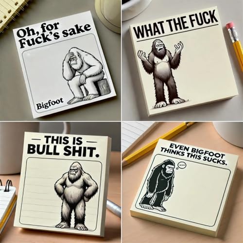 Bigfoot's Brutale Haftnotizen – für "When Words Fail But Rage Prevails", lustige sarkastische Notizblöcke mit Schimwörtern, lustige Bigfoot-Geschenke für Kollegen, Büro-Schreibtisch-Zubehör, 4 Stück von Goniome