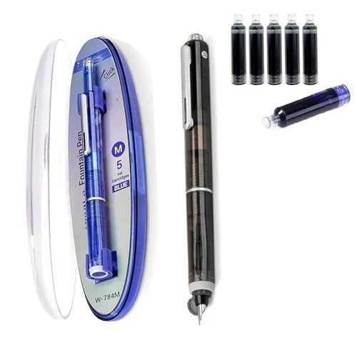 Protectivemethod Füllfederhalter, einziehbar, 0,38 mm, blaue und schwarze Tinte, mittlere Spitze, transparenter Schaft für Kalligraphie, inklusive 5 nachfüllbaren Tintenpatronen, für gleichmäßiges Protectivemethod Füllfederhalter, einziehbar, 0,38 mm, blaue und schwarze Tinte, mittlere Spitze, transparenter Schaft für Kalligraphie, inklusive 5 nachfüllbaren Tintenpatronen, für gleichmäßiges von Goniome
