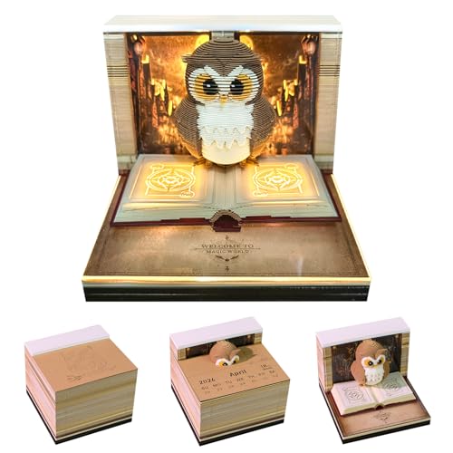 Time Piece Kalender, 2026 Tischkalender Memo Pad, Gonoce 3D-magische Eule, kreativer Zeitmesser Notizblock mit Lichtern, 3D-Notizblock, Dekoration, Geschenk Time Piece Kalender, 2026 Tischkalender Memo Pad, Gonoce 3D-magische Eule, kreativer Zeitmesser Notizblock mit Lichtern, 3D-Notizblock, Dekoration, Geschenk von Gonoce