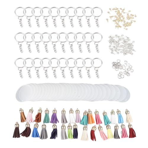Gonyscag 200-teiliges Acryl-Schlüsselanhänger-Rohling-Set, Bestehend aus 30 Acryl-Rohlingen, 30 Schlüsselanhänger-Ketten und 30 Schlüsselanhänger-Quasten für die Herstellung von von Gonyscag