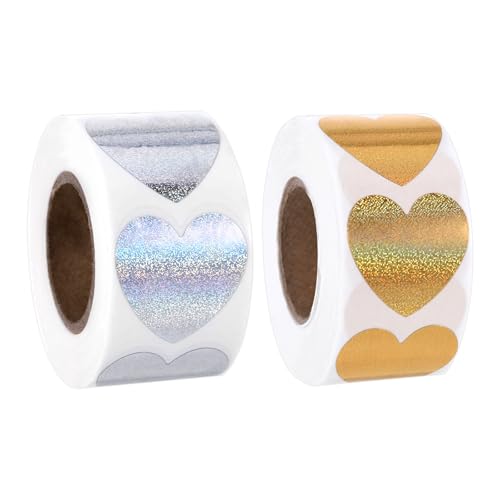 1000 Stück Sticker Herz Sticker, Rote Herz Aufkleber,Silberne Herzsticker,Weihnachtsgeschenke, 2,5cm x 2,5cm für Geschenkverpackungen, Dekorationen, Thanksgiving, Weihnachten von GooDengFull